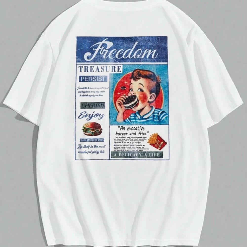 New! White Graphic T-Shirt with Retro Print - Men’s Size XL - “Manfinity” Brand!